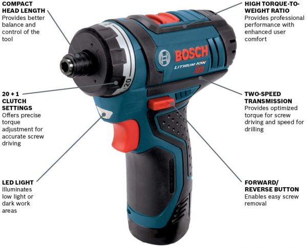 Bosch PS21-2A 12V Max 2-Speed Pocket Driver Kit with 2 Batteries, Charger and Case - Image 3